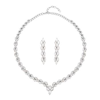 2er-Set- wei&szlig;e Kristall-Ohrringe und Halskette - 60 ct.