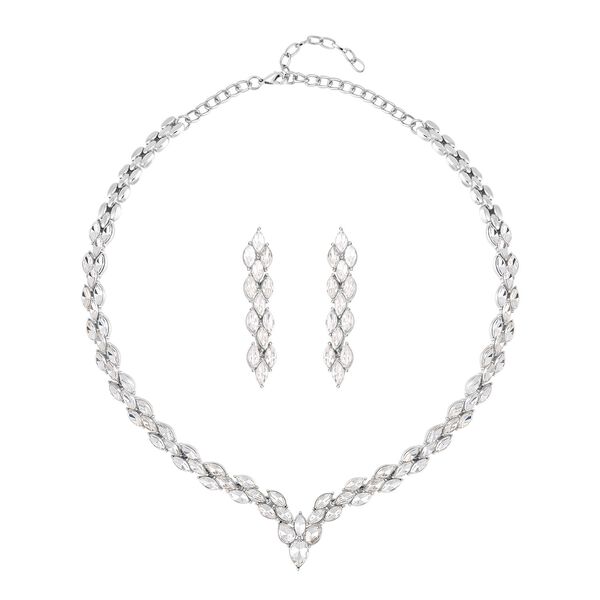 2er-Set- wei&szlig;e Kristall-Ohrringe und Halskette - 60 ct.