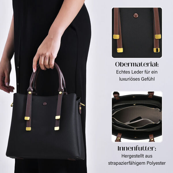 Vielseitige Umhängetasche aus echtem Leder mit abnehmbarem Schulterriemen, 30x14x24 cm, Schwarz image number 5