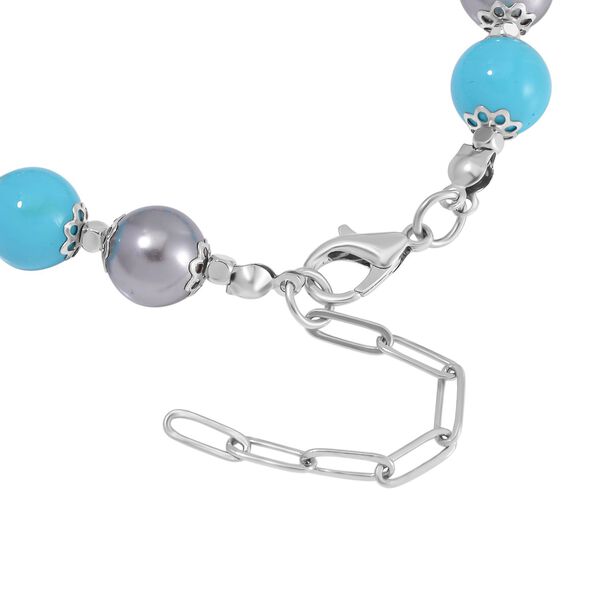 2er Set - Sleeping Beauty Türkis-Farbe Muschelkernperle Halskette und Armband, rhodiniert image number 8