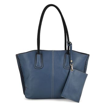 2er-Set Echtleder-Shopper, stilvolle Handtaschen mit passendem Rei&szlig;verschluss-Etui, Blau