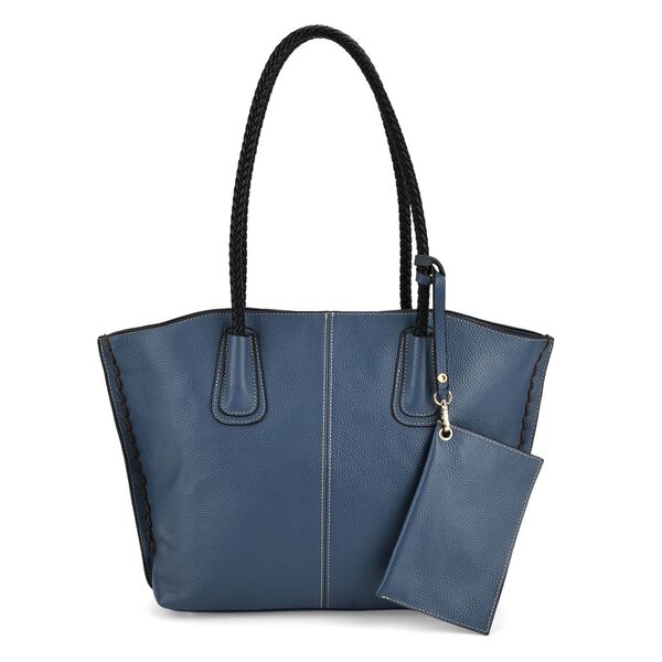 2er-Set Echtleder-Shopper, stilvolle Handtaschen mit passendem Rei&szlig;verschluss-Etui, Blau
