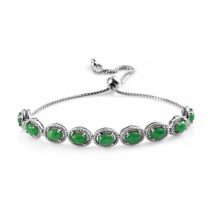 Grünes Jade-Bolo-Armband, ca. 16-26 cm, 925 Silber platiniert ca. 4,62 ct