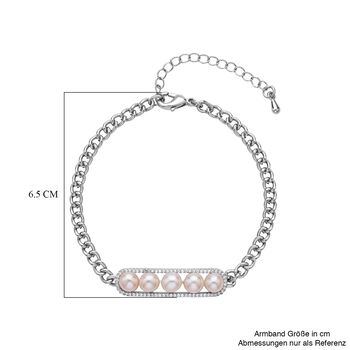 Wei&szlig;es Muschelkernperle und Zirkonia Armband, ca. 19 cm, Messing