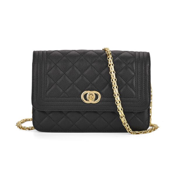 100% Echtleder Crossbody Tasche mit Metallkettenriemen in Stepp-Optik, 23,5x15x8cm, Hellgrau image number 0