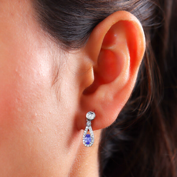 AA Tansanit und Zirkon Ohrh&auml;nger 925 Silber platiniert ca. 0,87 ct&nbsp; image number 3