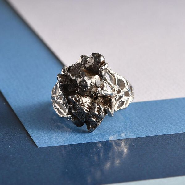 Meteorit-Ring, 925 Silber platiniert (Gr&ouml;&szlig;e 17.00) ca. 20,00 ct image number 2