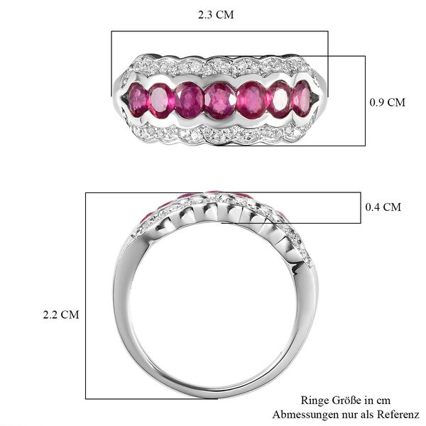 Afrikanischer Rubin (Fissure gef&uuml;llt) und wei&szlig;er Zirkon-Ring, 925 Silber platiniert (Gr&ouml;&szlig;e 17.00) ca. 1.90 ct image number 6
