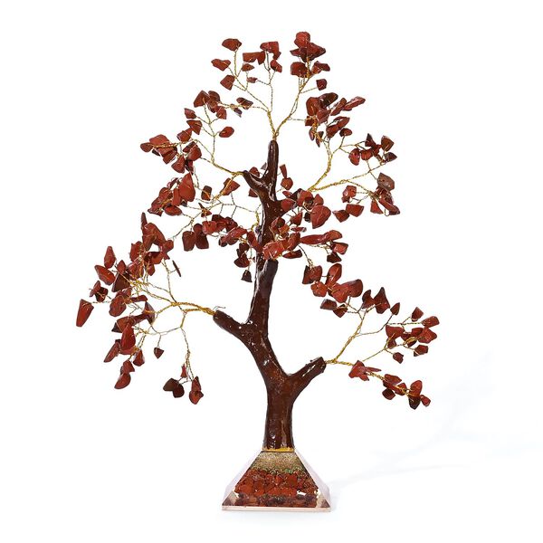 LIVMORE Edelsteinbaum mit Orgonit Basis, Roter Jaspis, Sieben Chakren, 23cm, 230 Perlen, Rot image number 4