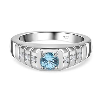 Kambodschanischer, blauer Zirkon, Moissanit Ring, 925 Silber platiniert (Gr&ouml;&szlig;e 21.00) ca. 1.12 ct