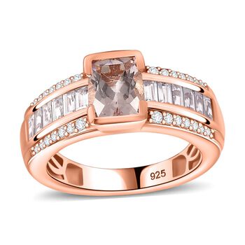 Rosa Morganit, Wei&szlig;er Zirkon Ring 925 Silber 750 Ros&eacute;gold Vermeil (Gr&ouml;&szlig;e 21.00) ca. 2.39 ct