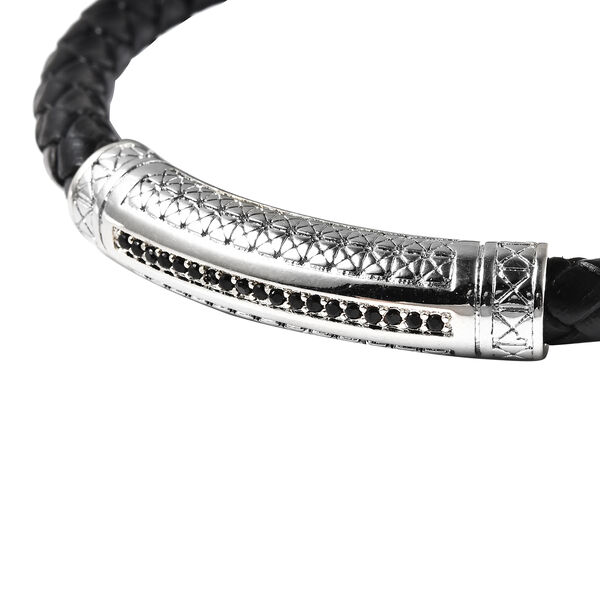 Schwarzer simulierter Diamant und Leder Herren Armband ca. 20 cm lange Edelstahl image number 6
