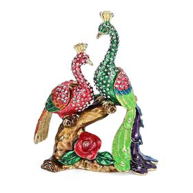 " Two peacocks shape Trinket Storage Box - red+green Material: Alloy + diamond size: 11*5.3*14cm  "