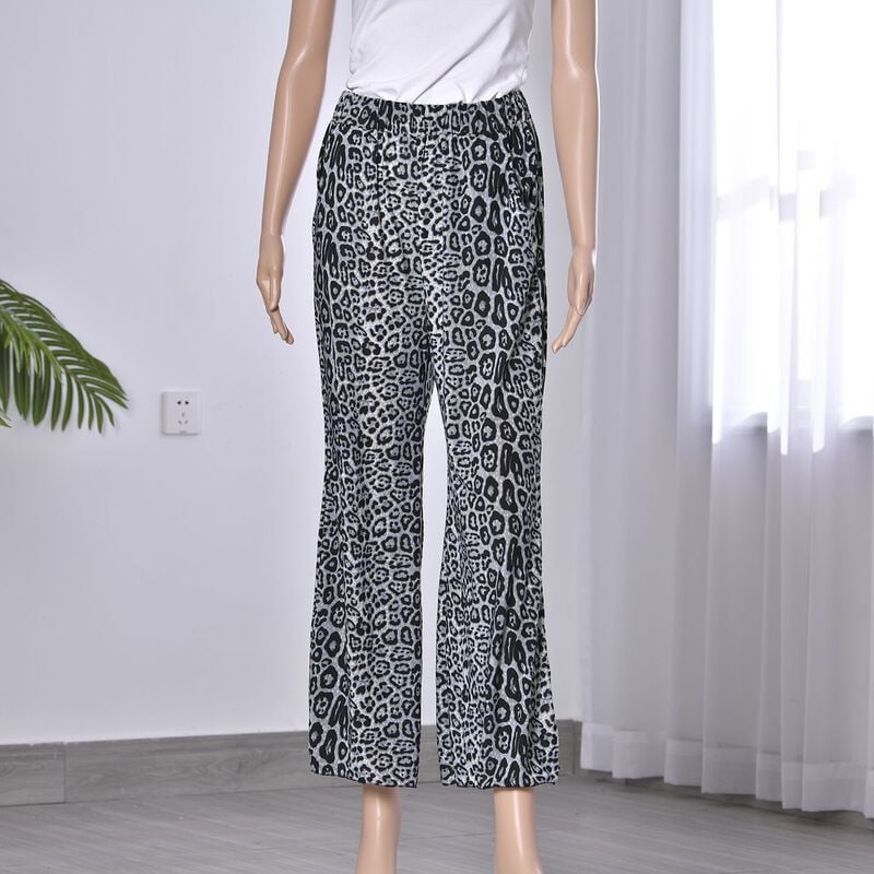 Jersey Hose für Damen mit ausgestelltem Saum, Leopardenmuster, Braun image number 0