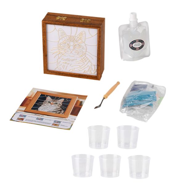 "Golden Lottery Painting              storage box-cat Product size: 23 * 15.3 * 6CM Packaging: 1 piece/white box Function: Storage box, colored sand, water-based eco-friendly adhesive, plastic cup, oil painting scraper" image number 6