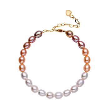 Mehrfarbiges S&uuml;&szlig;wasserperlen-Armband, ca. 16.5 cm, Edelstahl goldfarben