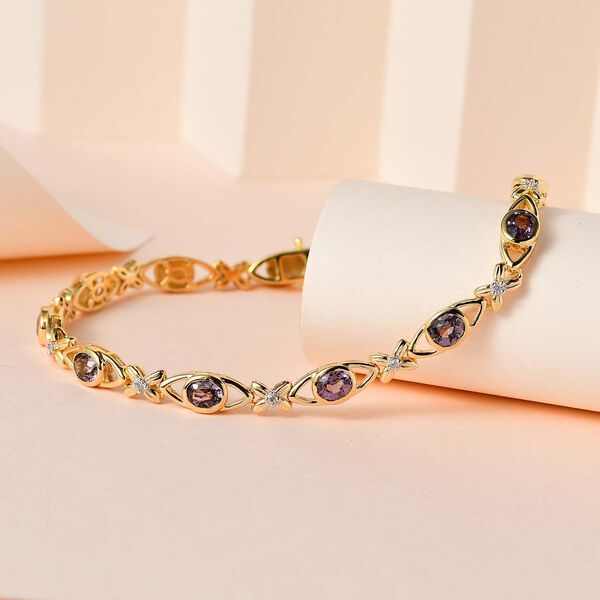 AA Nat&uuml;rliches Tansanisches Lavendel-Spinell, Wei&szlig;er Zirkon Armband ca. 19 cm 925 Silber Gelbgold Vermeil ca. 2.71 ct image number 2