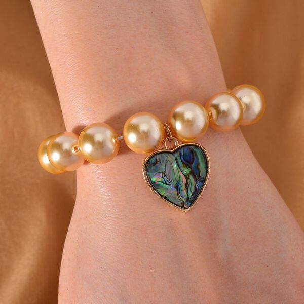 Goldenes Muschelkernperlen und Abalone Muschel Armband, 17-19 cm - 198 ct. image number 2