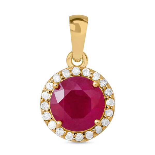 AAAA thail&auml;ndischer Rubin und Diamant-Halo-Anh&auml;nger in 585 Gold - 1,10 ct.