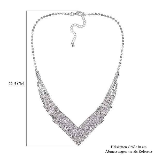 2er Set - Wei&szlig;er Kristall Halskette und Ohrringe, Messing image number 4