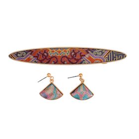 LA MAREY 2er-Set Brokat Seiden-Haarnadel und Ohrringe mit Geschenkbox, Rosa