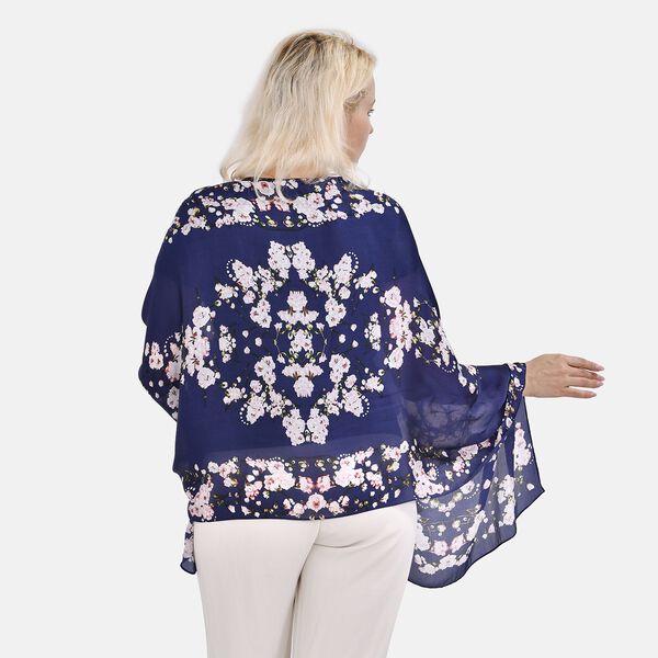 LA MAREY - 100% Maulbeeren-Seidenschal, Chiffon, 60x170 cm, Marineblau image number 6