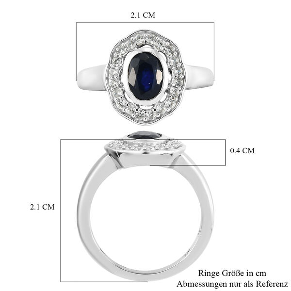 Masoala Saphir und Zirkon Halo Ring, 925 Silber platiniert, 1,71 ct. image number 6