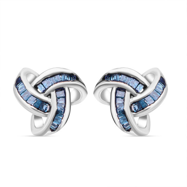 Liebesknoten blaue Diamant-Ohrstecker, 925 Silber platiniert - 0,25 ct.