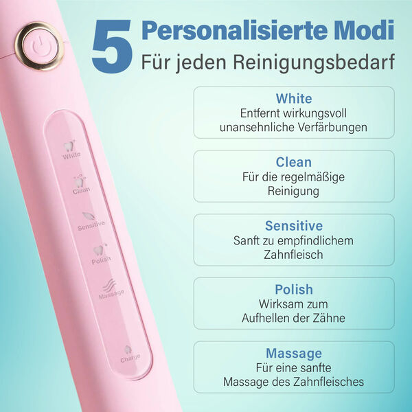 Fairywill- Zahnb&uuml;rste mit 4 B&uuml;rstenk&ouml;pfen, Rosa image number 4