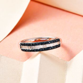 Wei&szlig;er und blauer Diamant Ring, 925 Silber platiniert (Gr&ouml;&szlig;e 20.00) ca. 0.25 ct