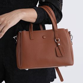 Crossbody-Tasche aus 100% echtem Leder mit Henkel und Schulterriemen, 24x11.5x18 cm, Braun