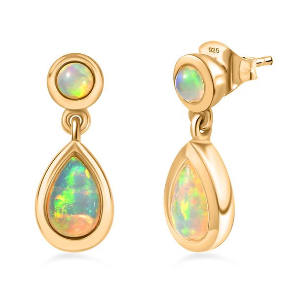 AA Nat&uuml;rlicher, &auml;thiopischer Welo Opal Ohrringe 925 Silber 750 Gelbgold Vermeil ca. 1,33 ct.