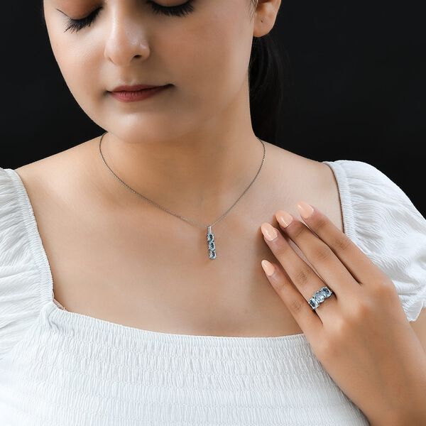 2er-Set himmelblauer Topas-Ring und Anh&auml;nger, 925 Silber platiniert, ca. 6,38 ct image number 3