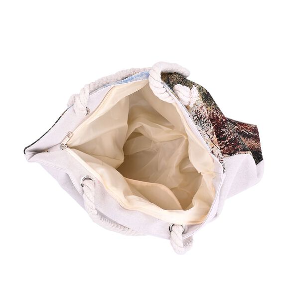 Gewebte Jute-Tasche mit Blumen, Schwanenmuster image number 5