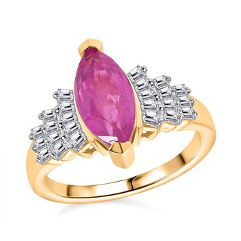 AAA Ilakaka Rosa Saphir (Fissure gef&uuml;llt), Moissanit Ring 925 Silber 750 Gelbgold Vermeil (Gr&ouml;&szlig;e 19.00) ca. 3,12 ct