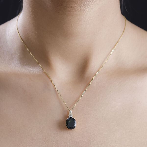 AAA Nat&uuml;rlicher Chromdiopsid und Diamant Anh&auml;nger in 585 Gold - 5,20 ct. image number 3