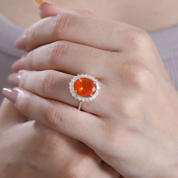 AAA Mexikanischer Kirschfeuer-Opal und Diamant Ring in 585 Gold - 3,34 ct. image number 3