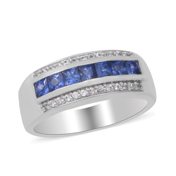 Blauer Saphir und Zirkon-Half-Eternity-Ring, 925 Silber platiniert, 0,89 ct. image number 3