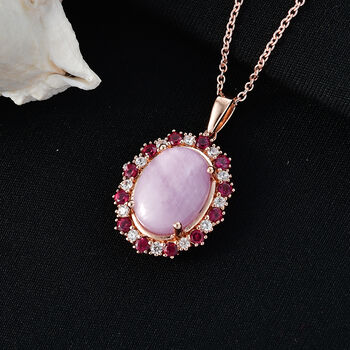 EverTrue Kunzit, Rhodolith Granat und Zirkon Anh&auml;nger mit 50cm Kette - 13 ct.