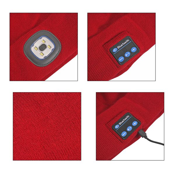 Vielseitige Strickm&uuml;tze mit Bluetooth und eingebautem LED-Licht, burgunder image number 3