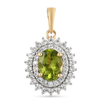 Nat&uuml;rlicher Peridot und Zirkon-Halo-Anh&auml;nger in Silber, 2,99 ct.