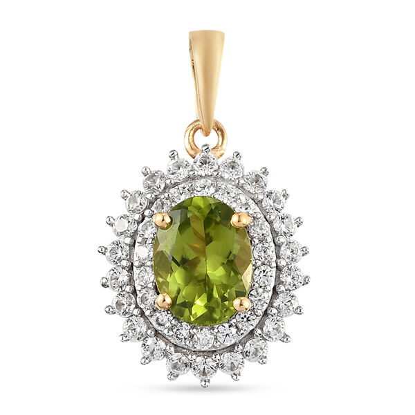 Nat&uuml;rlicher Peridot und Zirkon-Halo-Anh&auml;nger in Silber, 2,99 ct.