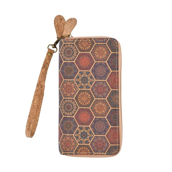 Brieftasche aus Naturkork mit doppelten F&auml;chern und RFID Schutz, 19x10x4 cm, Waben