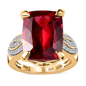 Lab Grown Padparadscha-Saphir, Wei&szlig;er Zirkon Ring, 925 Silber Gelbgold Vermeil (Gr&ouml;&szlig;e 18.00) ca. 15.37 ct