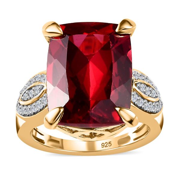 Lab Grown Padparadscha-Saphir, Weißer Zirkon Ring, 925 Silber Gelbgold Vermeil (Größe 18.00) ca. 15.37 ct image number 4