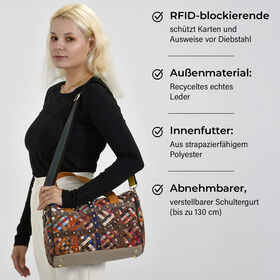 Chaos by Elsie Echtleder Multicolor Crossbody Tasche mit RFID-Schutz und Mini-Taschenlampe und LA MAREY Schal aus 100% Maulbeerseide