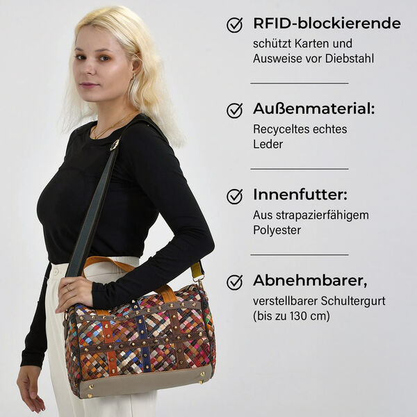 Chaos by Elsie Echtleder Multicolor Crossbody Tasche mit RFID-Schutz und Mini-Taschenlampe und LA MAREY Schal aus 100% Maulbeerseide image number 3