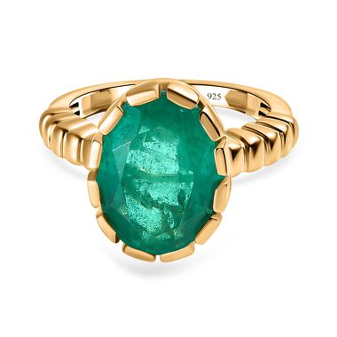 Smaragd-Quarz-Triplette Ring, 925 Silber Gelbgold Vermeil (Größe 18.00) ca. 6.41 ct