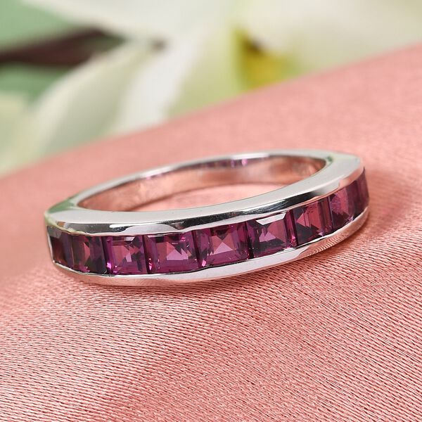 Rhodolith Granat Band Ring 925 Silber Platin-Überzug image number 2