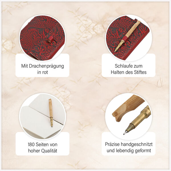 Echtlederbuch mit Drachen Design und Holzstift image number 6